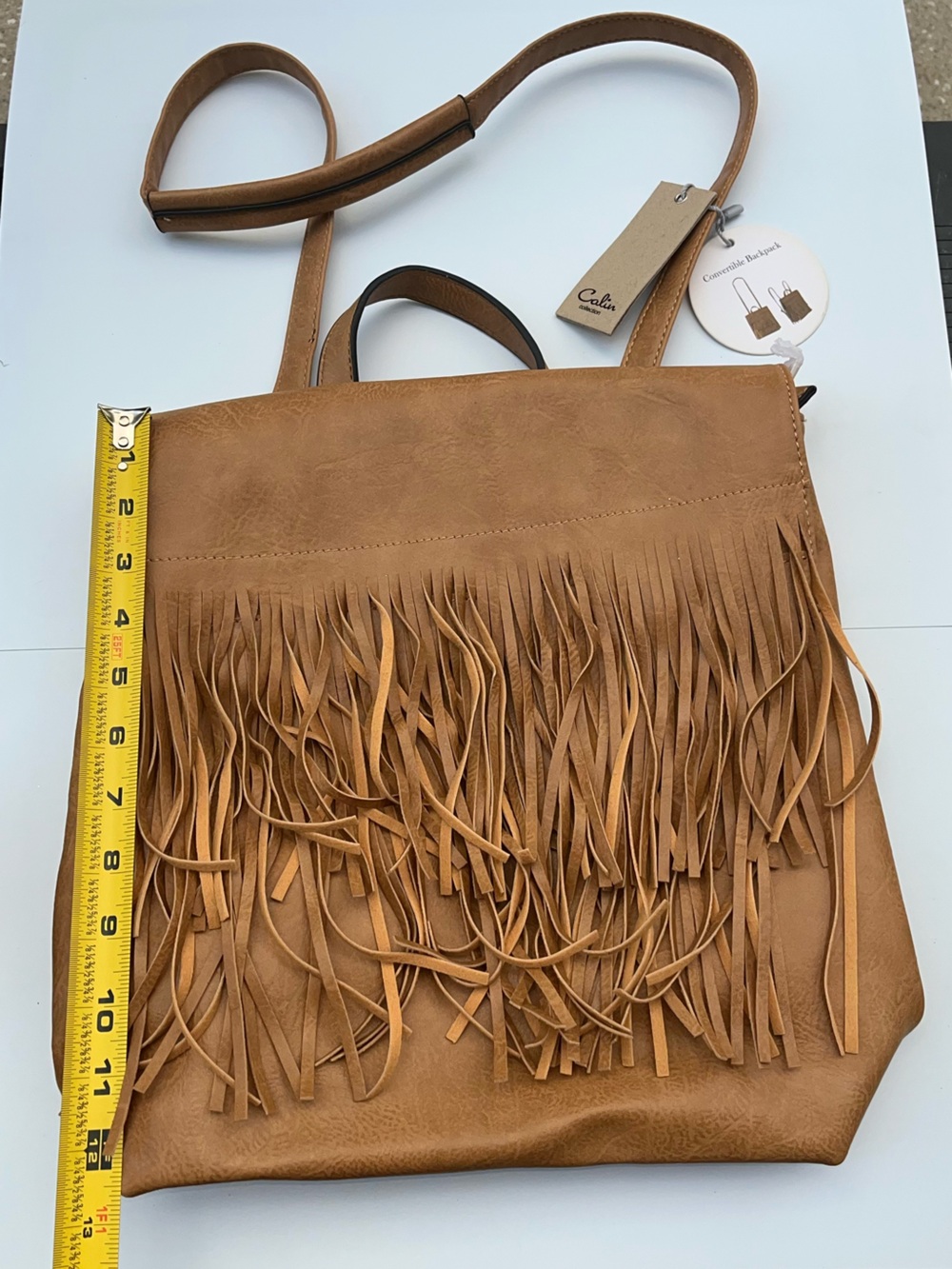 NWT Calin Collection Fringe Convertible Backpack in Camel